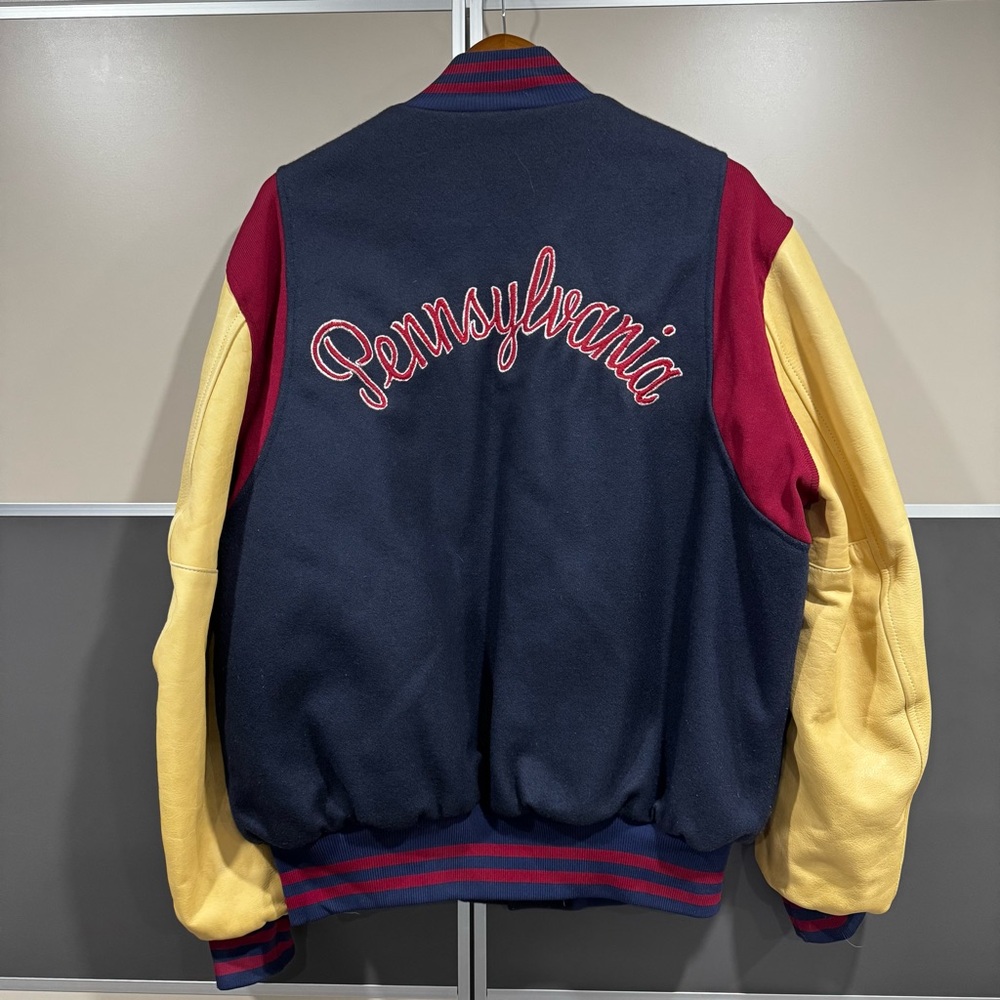 Vintage XXL Pennsylvania Varsity Wool/ Leather Snap Bomber Jacket